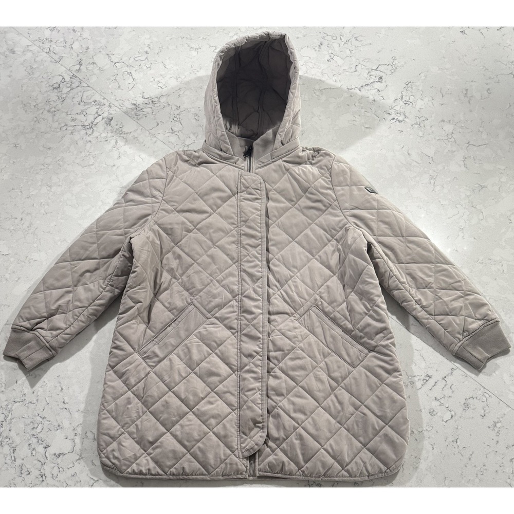 DKNY Quilted Hooded Coat Jacket Womens 2XL XXL Gray Greige Winter Puffer Parka